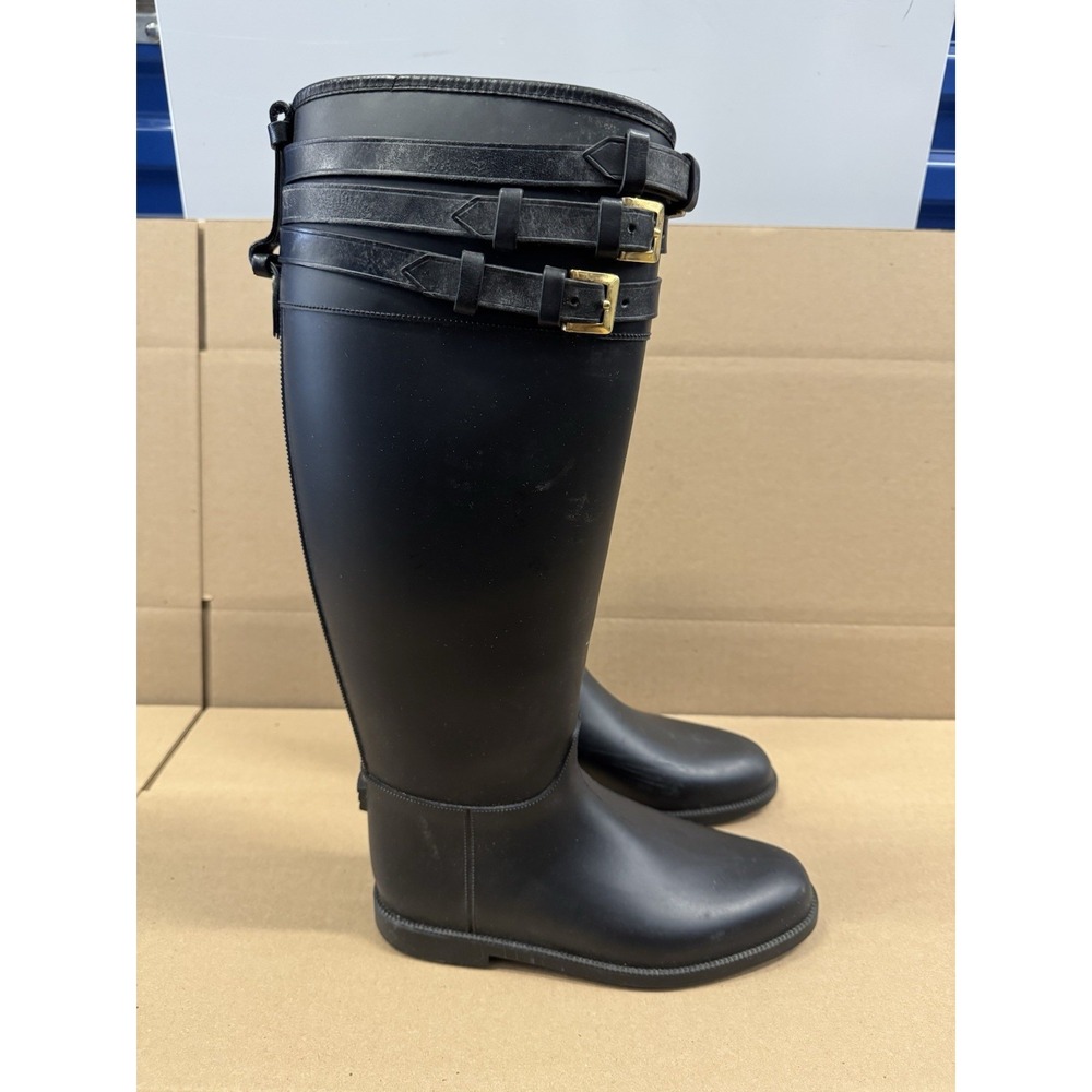 Women's Burberry Black Rubber Knee Rain Boots Size EU 38 / 7.5/8 US - Picture 3 of 9